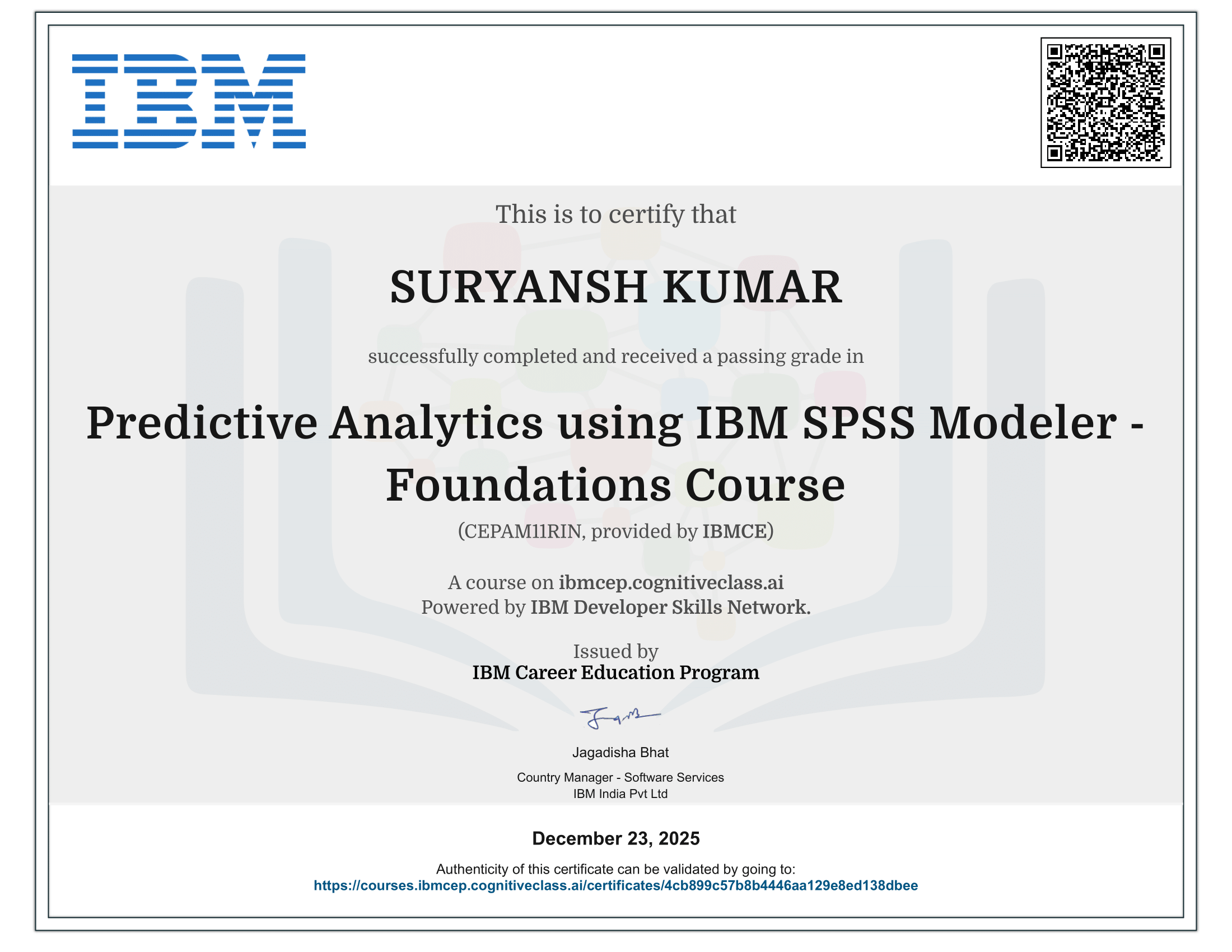 Predictive Analytic Certificate